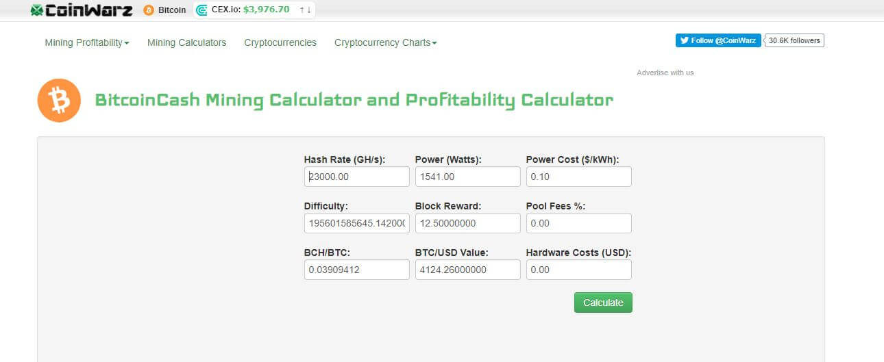 BCH - Bitcoin Cash Mining Profit Calculator and Mining data