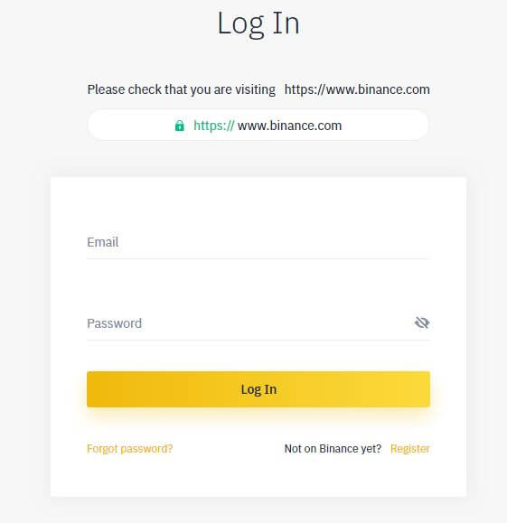 binance exchange log in